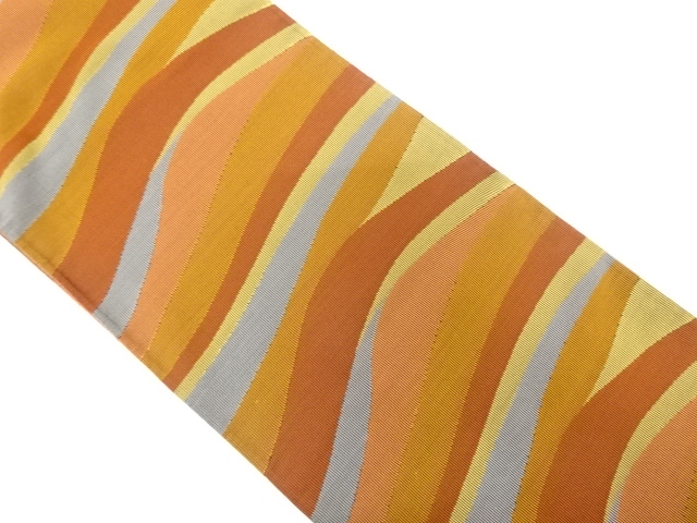 JAPANESE KIMONO / ANTIQUE FUKURO OBI / SILK / WOVEN WAVY STRIPE